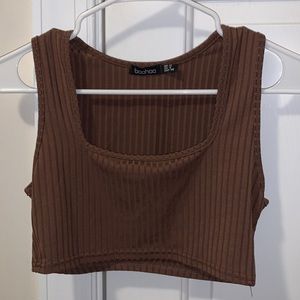 Boohoo ribbed square neck cropped tank top